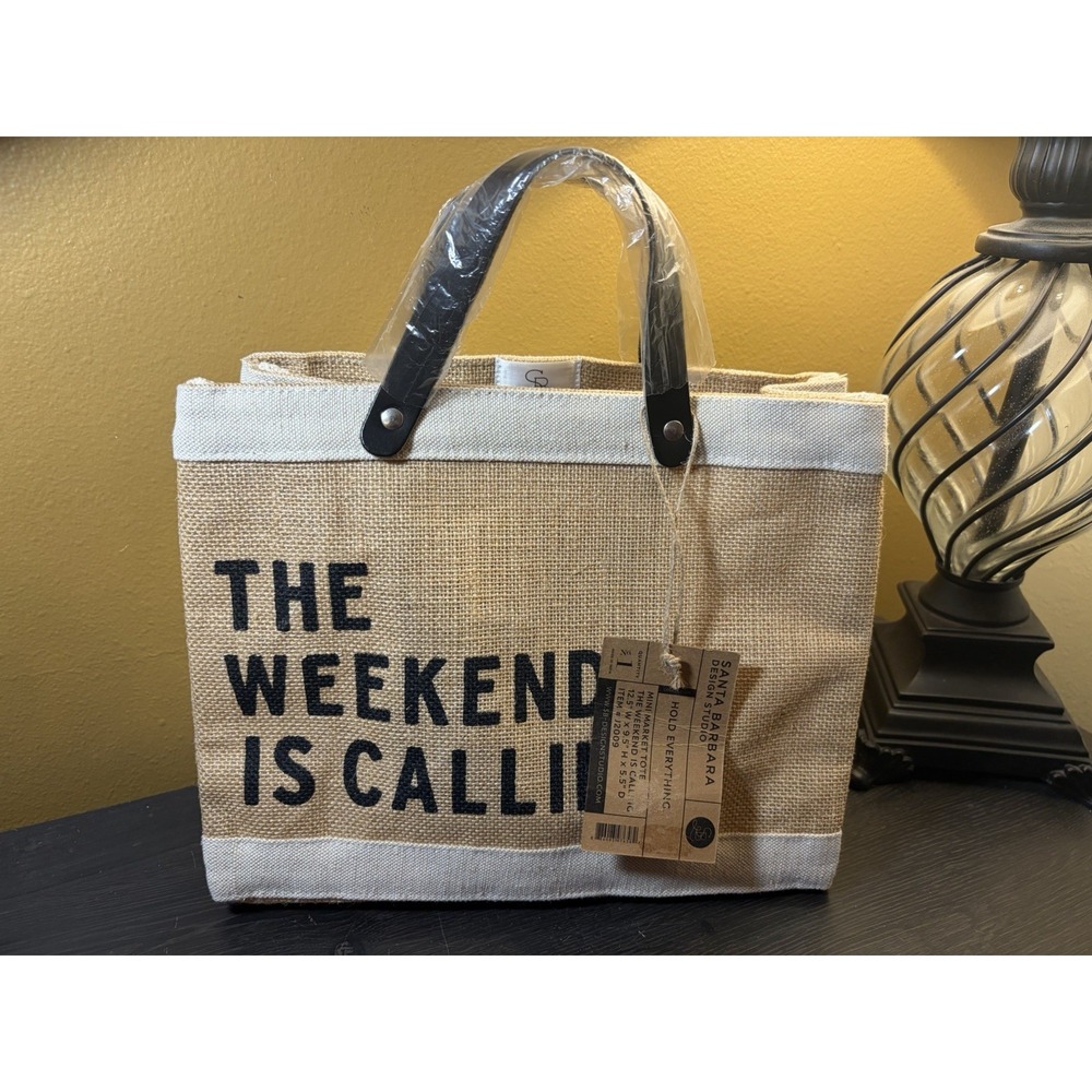 Santa Barbara Design Studio Canvas Mini Tote Bag Weekend Is Calling Cream NWT